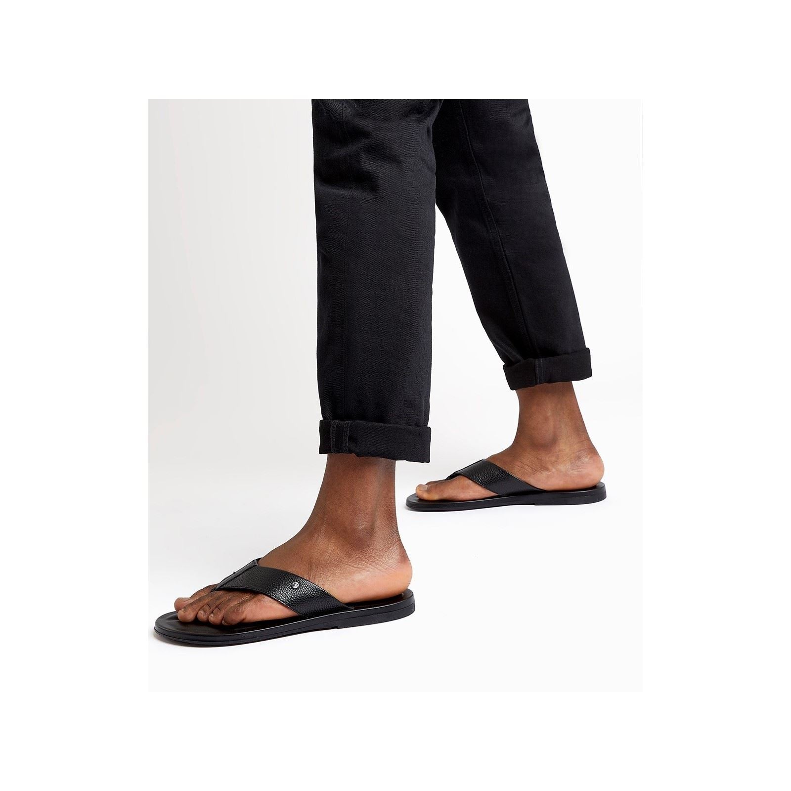 Dune Freds Tongs Noires Pour Femmes En Cuir