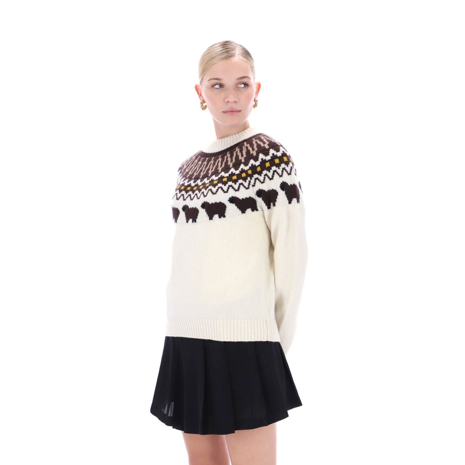 Hunter Ashie Crew Fair Isle Knit Pulls À Col Rond Blancs En Polyester Pour Femmes