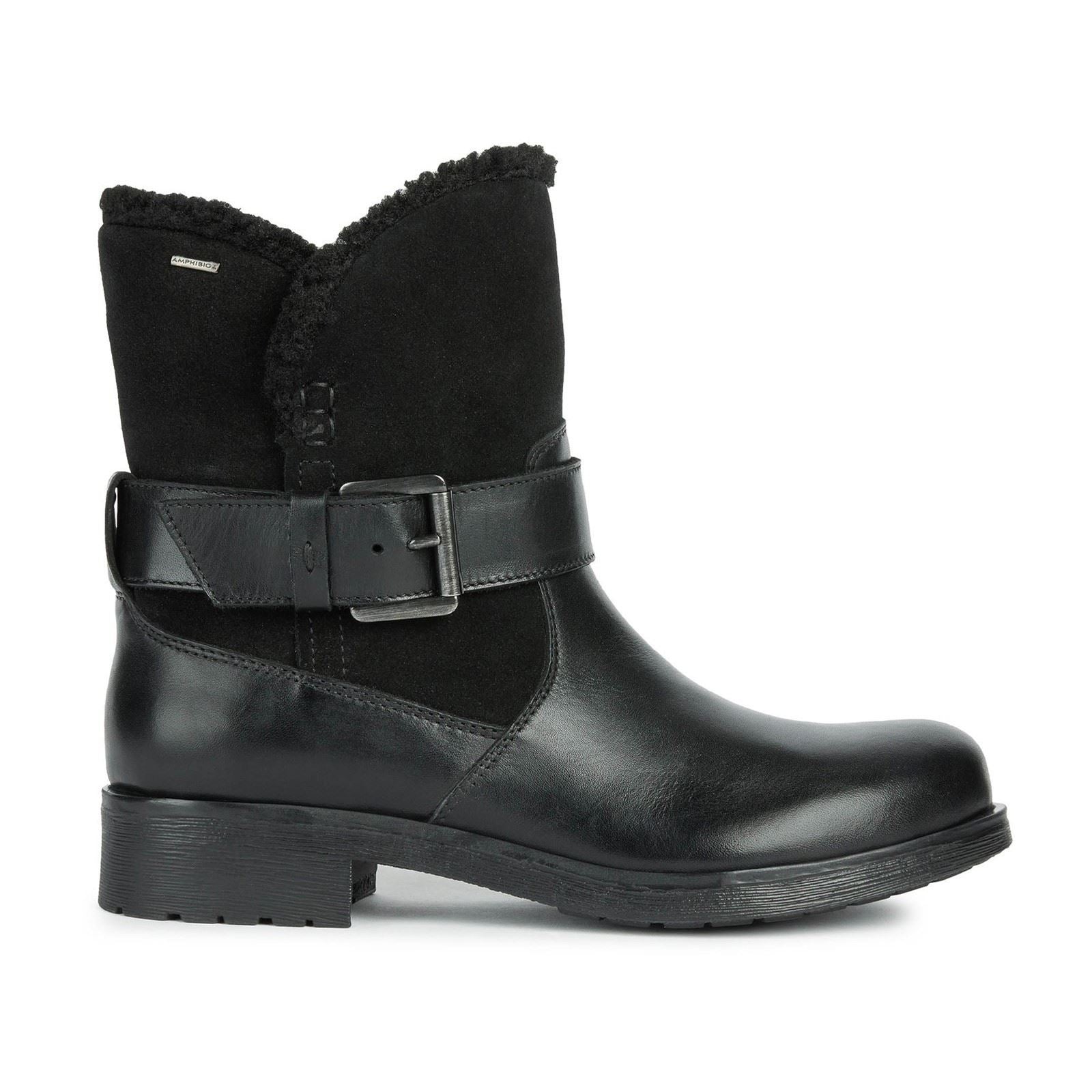 Geox D Rawelle B ABX A Bottes En Cuir De Vache Pour Femme, Couleur Noire
