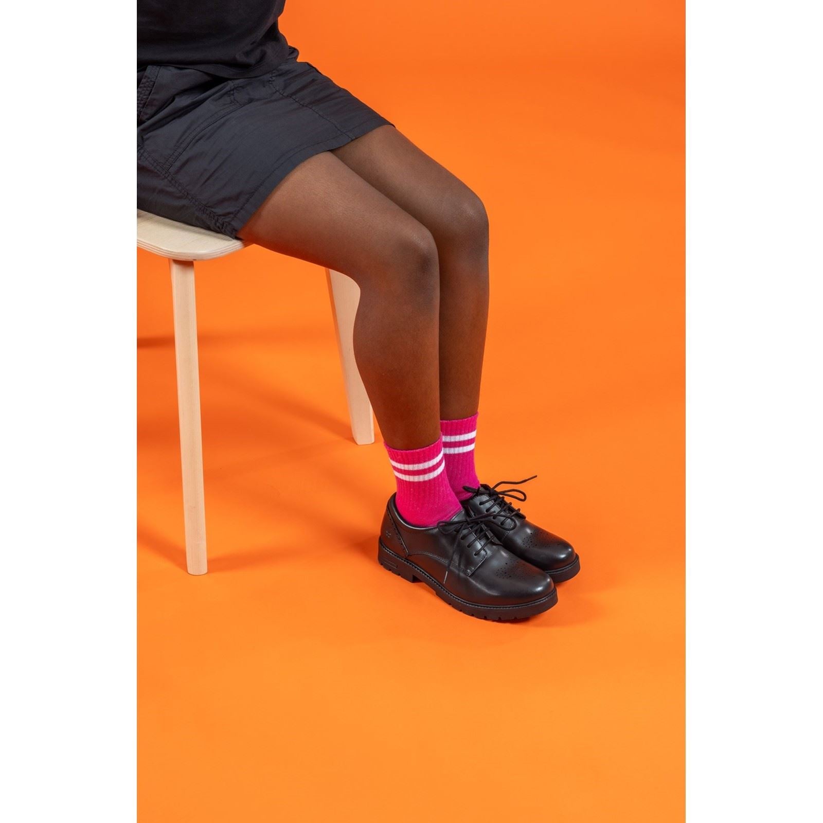 Hush Puppies Jayne Lace Up SNR Chaussures À Lacets Noires En Cuir Pour Filles