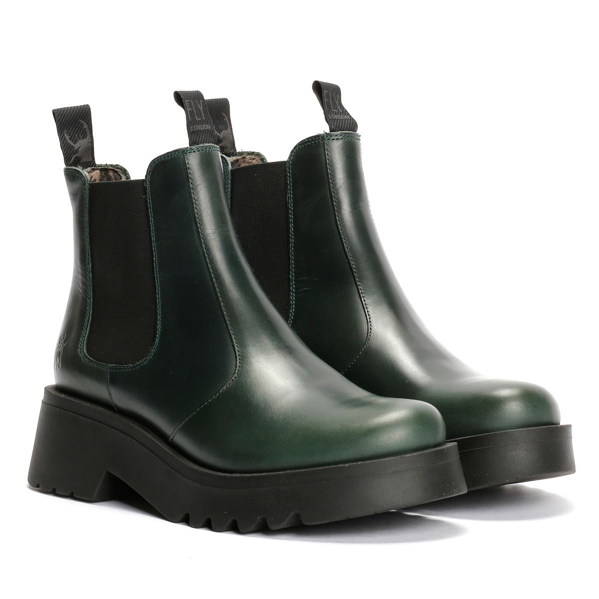 Fly London Medi Bottes En Cuir Vertes Pour Femmes