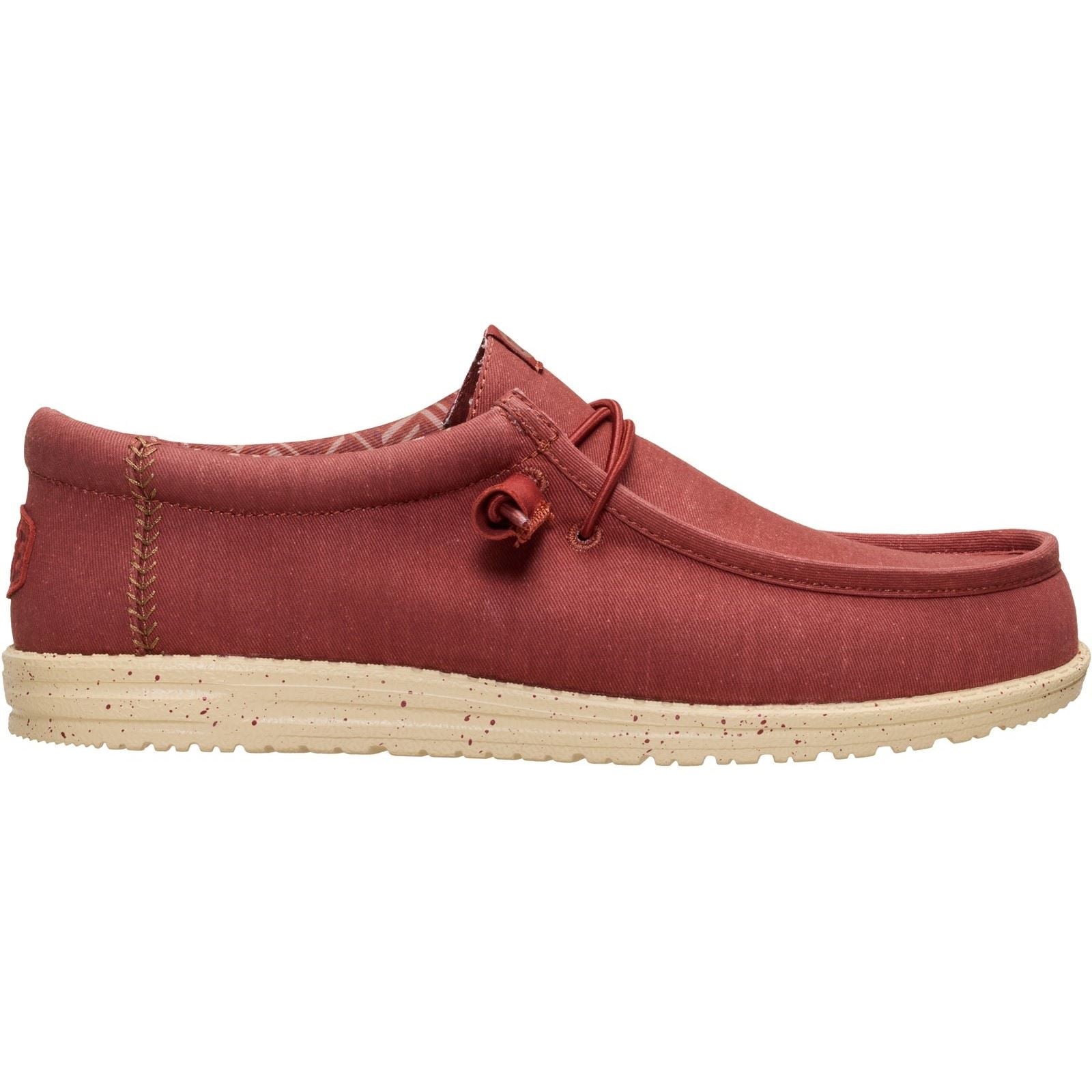 HEYDUDE Wally Stretch Canvas Mocassins En Textile Pour Hommes Rouge Brûlé/Tan Boulder