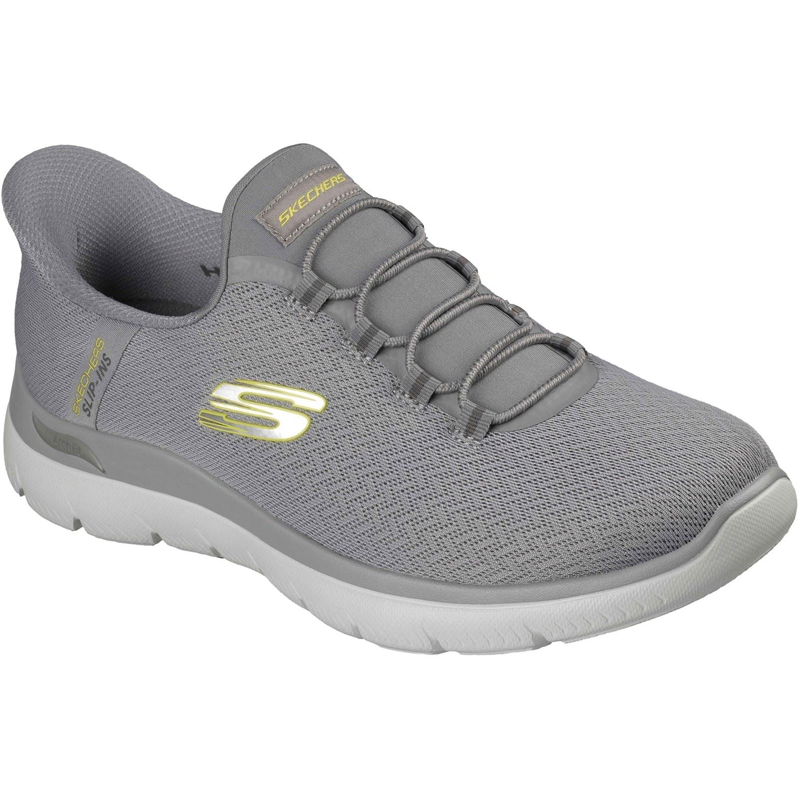 Skechers Arch Fit Summits Kynor Baskets Grises/Vert Lime En Polyester Pour Hommes