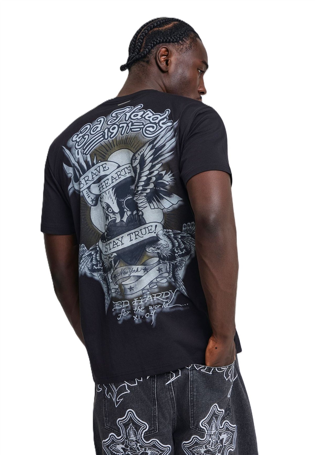 Ed Hardy Stay True Graphic Regular T-Shirts Noirs Pour Hommes