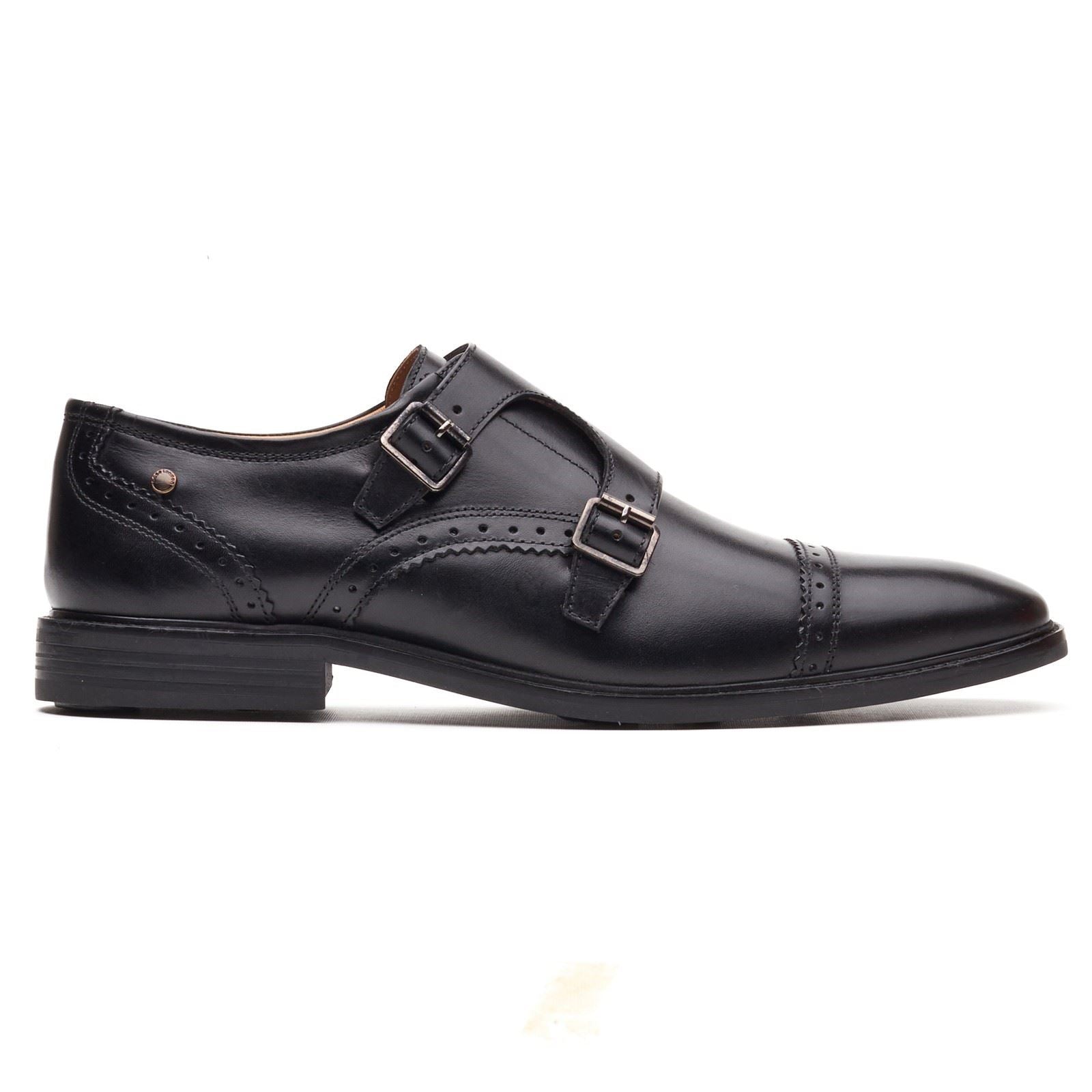 Base London Henley Monk Chaussures En Cuir Pour Hommes Noires À Double Boucle