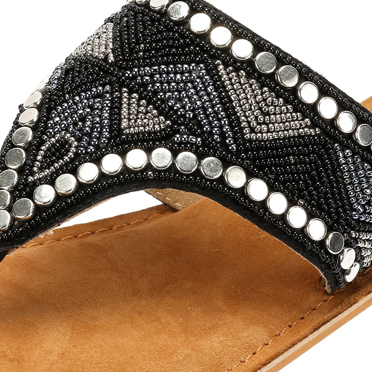 Tower London Wide Vamp Toepost Sandales Noires Pour Femmes