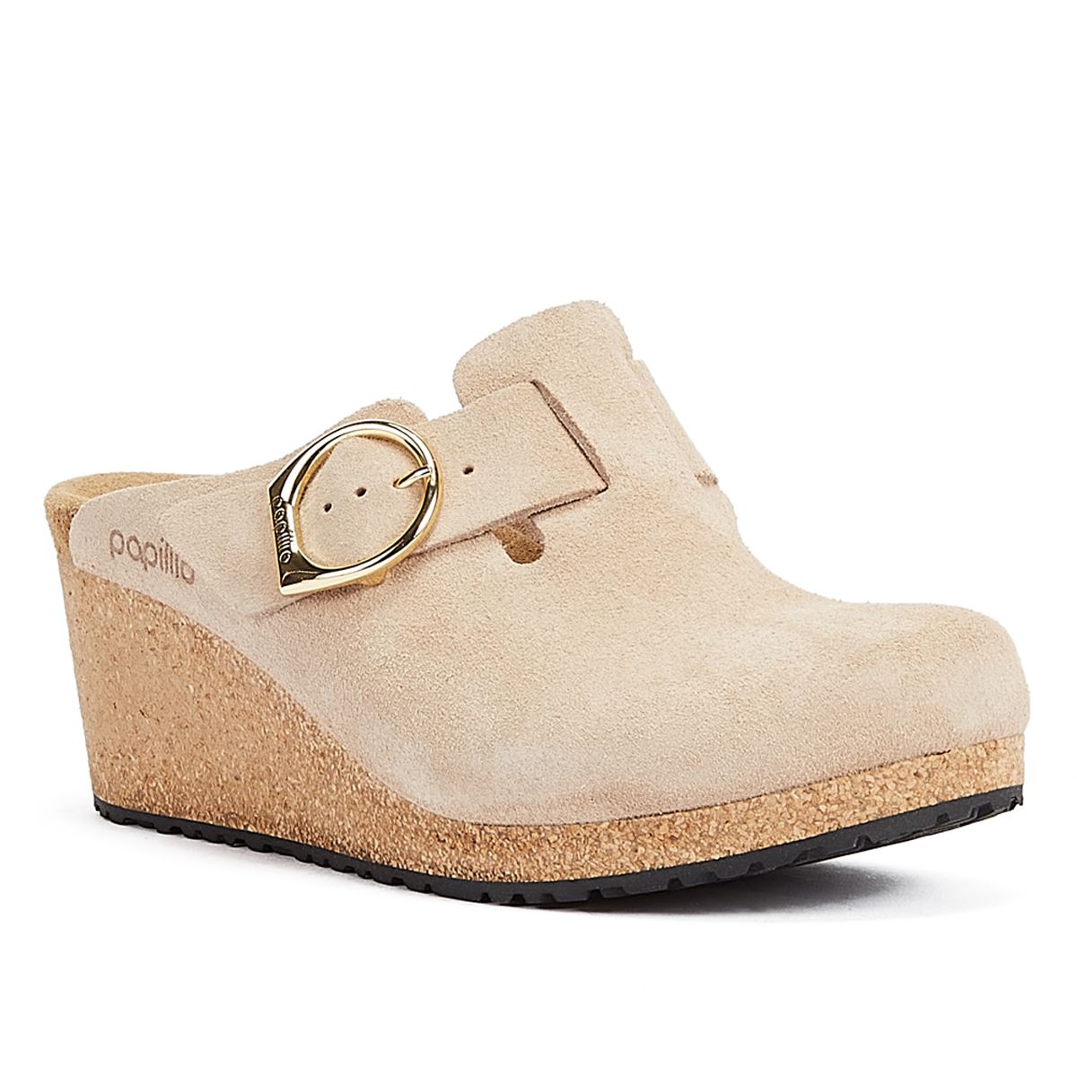 Birkenstock Compensées Beige Pour Femmes En Daim Chaud Avec Boucle En Anneau Fanny