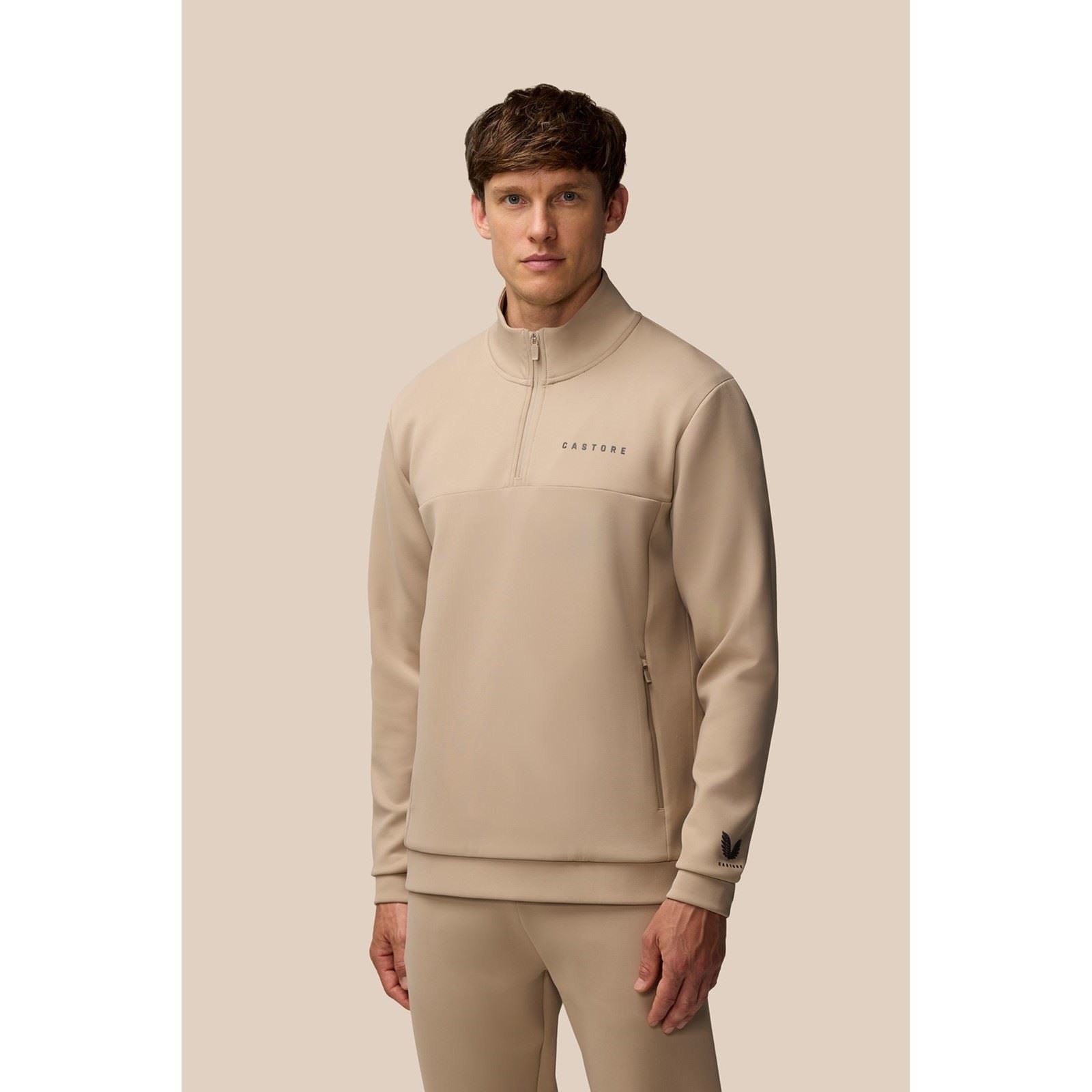 Castore Scuba 1/4 Zip Sweatshirt Marron En Polyester Pour Homme