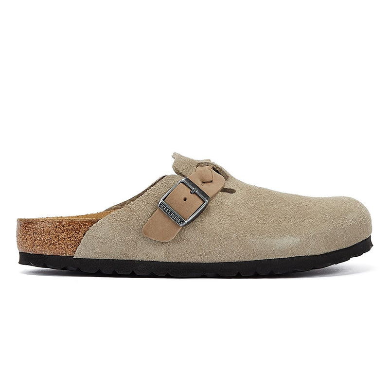 Birkenstock Boston Sabots Régulières En Daim Taupe Pour Femmes