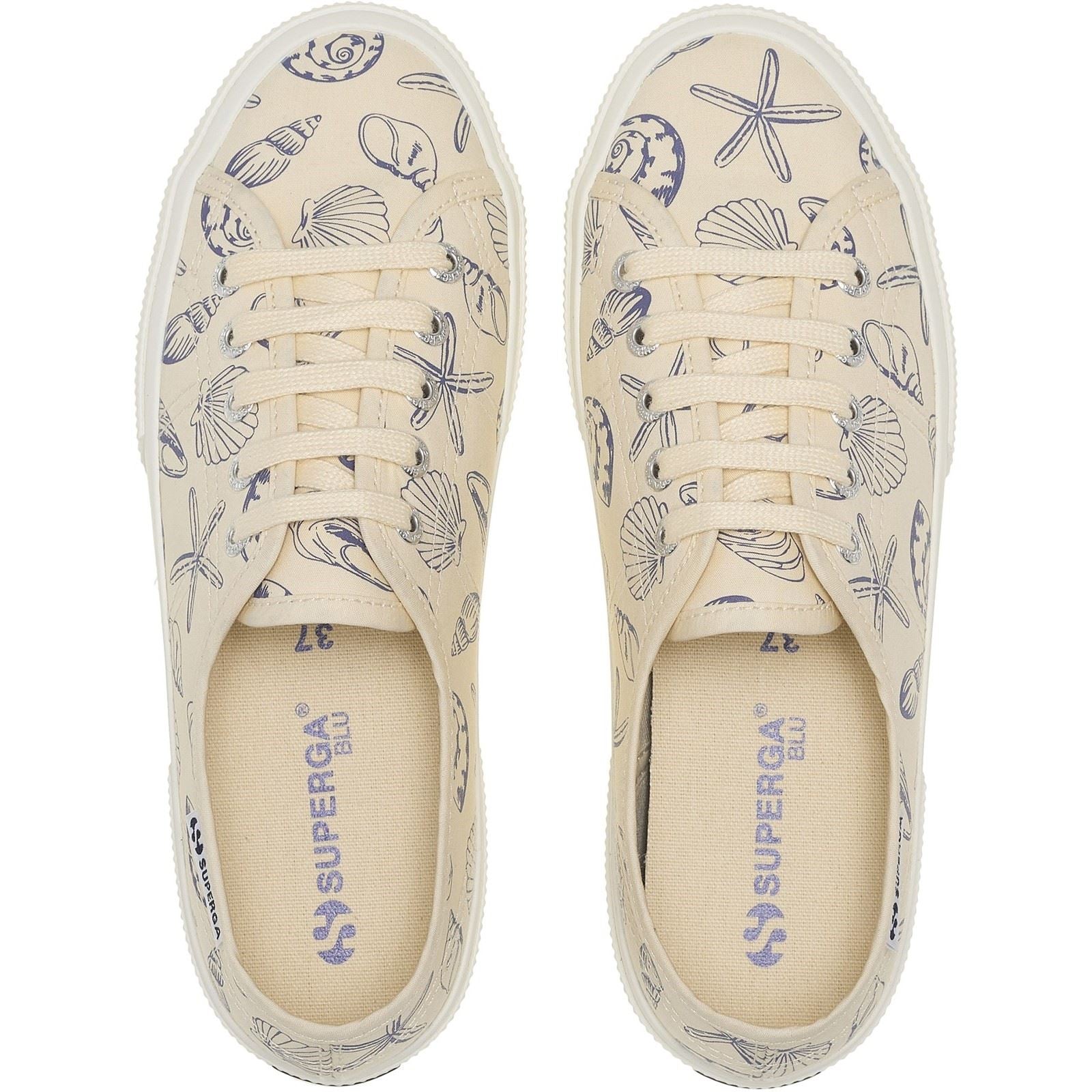 Superga 3750 Seashells Print Chaussures De Sport Pour Femmes En Coton Beige