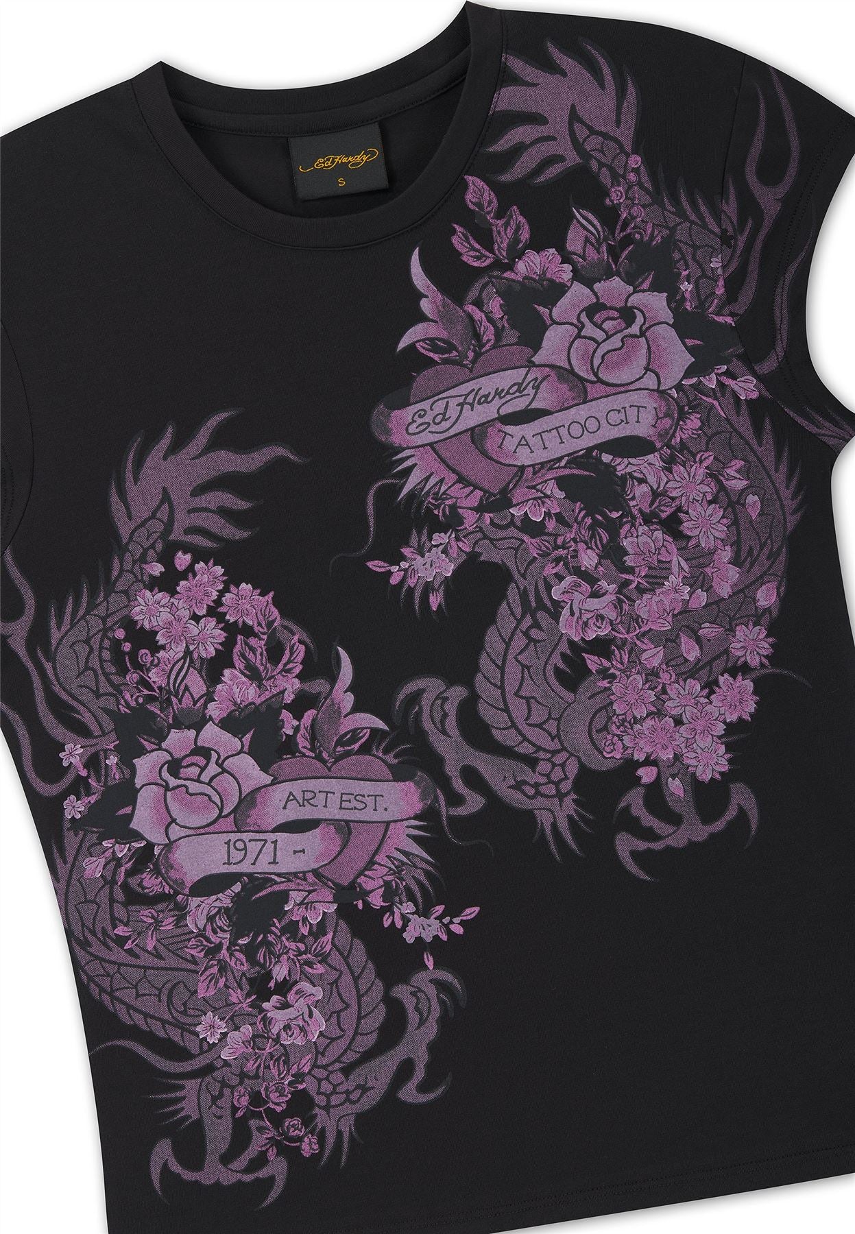 Ed Hardy Tattoo City Cap Sleeve Top T-Shirts Noirs Pour Femmes