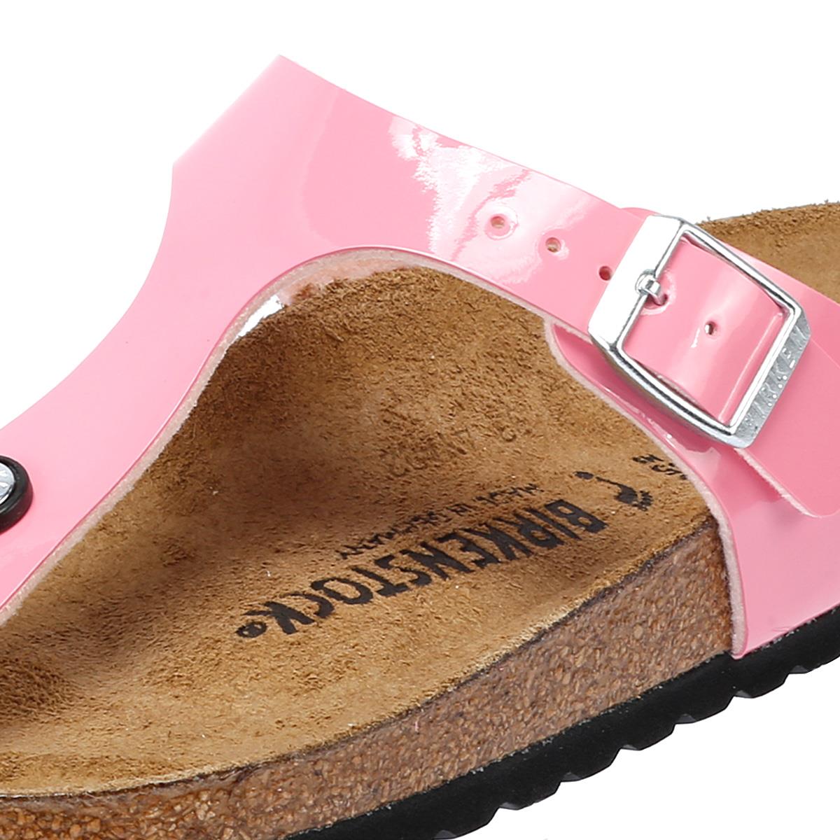 Birkenstock Gizeh Sandales Roses Bonbon/Noires En Cuir Verni Pour Femmes