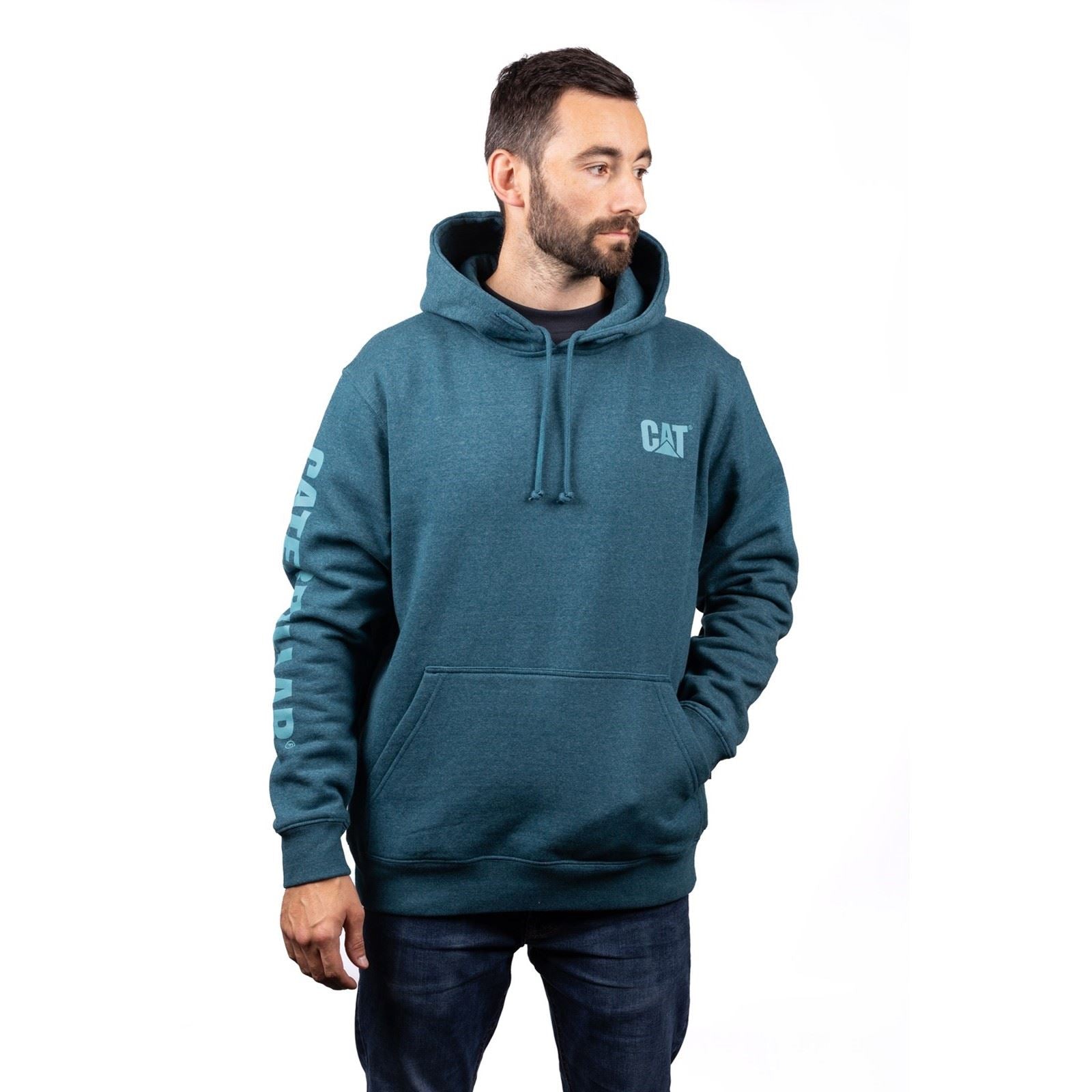 Caterpillar Trademark Banner Sweat À Capuche Bleu En Coton Pour Homme