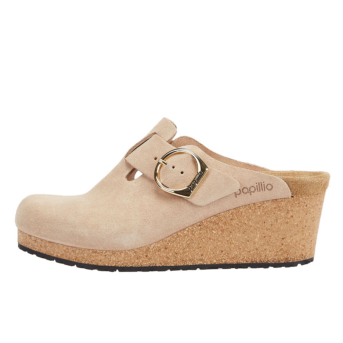 Birkenstock Compensées Beige Pour Femmes En Daim Chaud Avec Boucle En Anneau Fanny