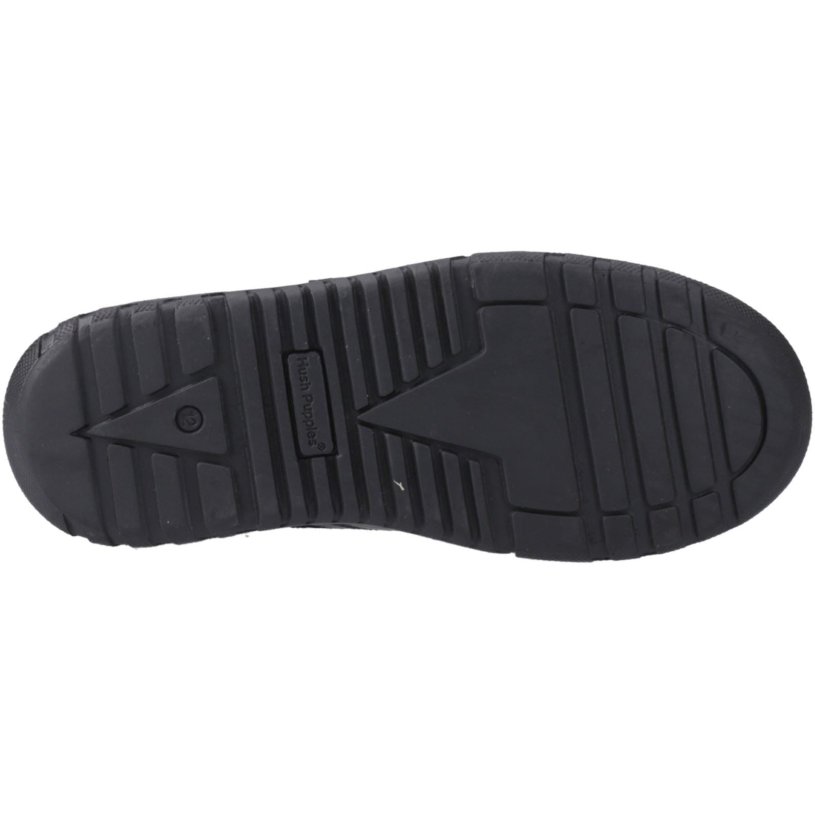 Hush Puppies Sutton Bungee Chaussures Noires Pour Garçons En Cuir À Lacets