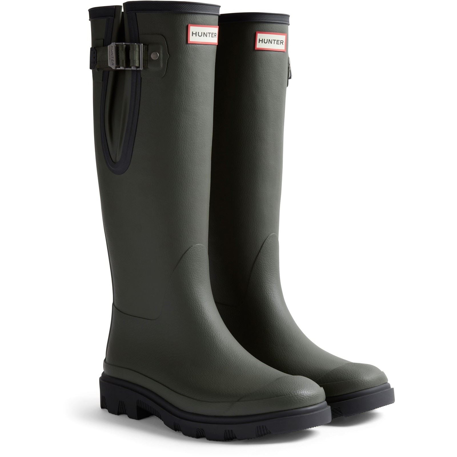 Hunter Downpour Adjustable Boot Bottes En Caoutchouc Pour Homme Vert Olive Foncé/Noir