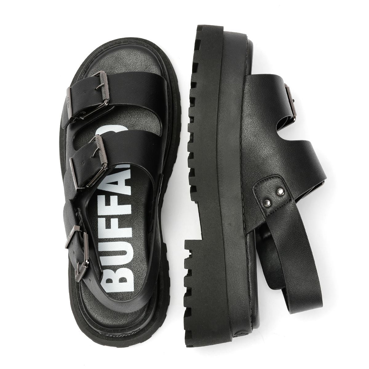 Buffalo Pluto Ari Sandales Noires Pour Femmes