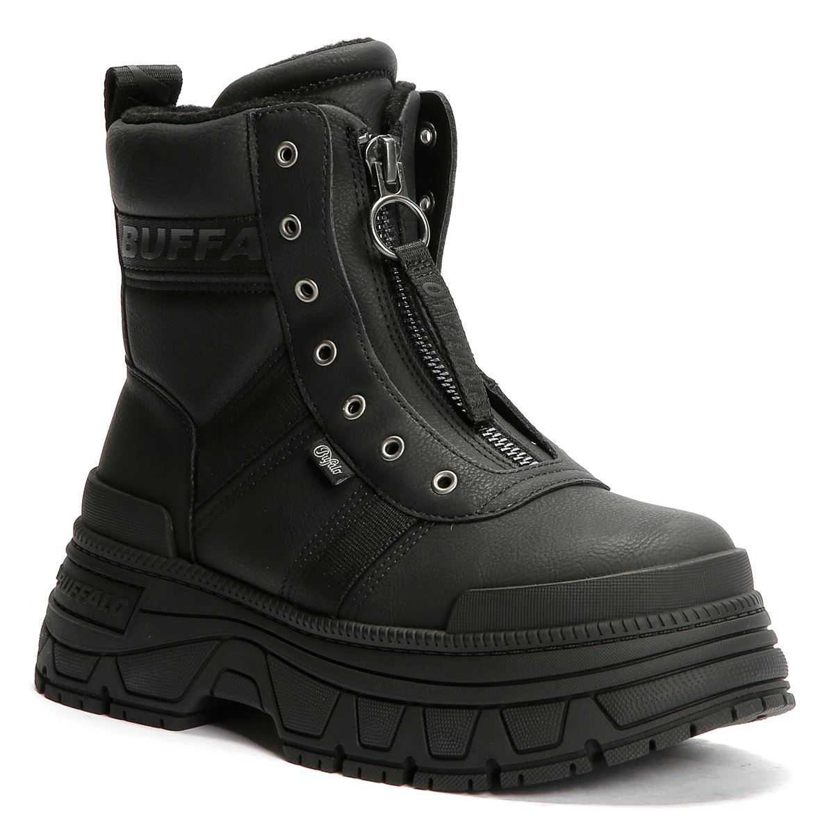 Buffalo Fusion Front Zip Bottes Noires Pour Femmes