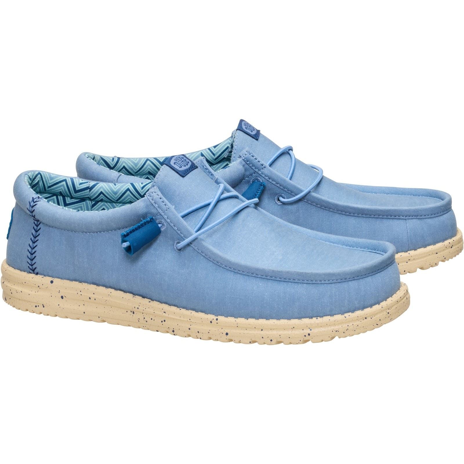 HEYDUDE Wally Stretch Canvas Mocassins En Denim Délavé/Tan Boulder Pour Hommes