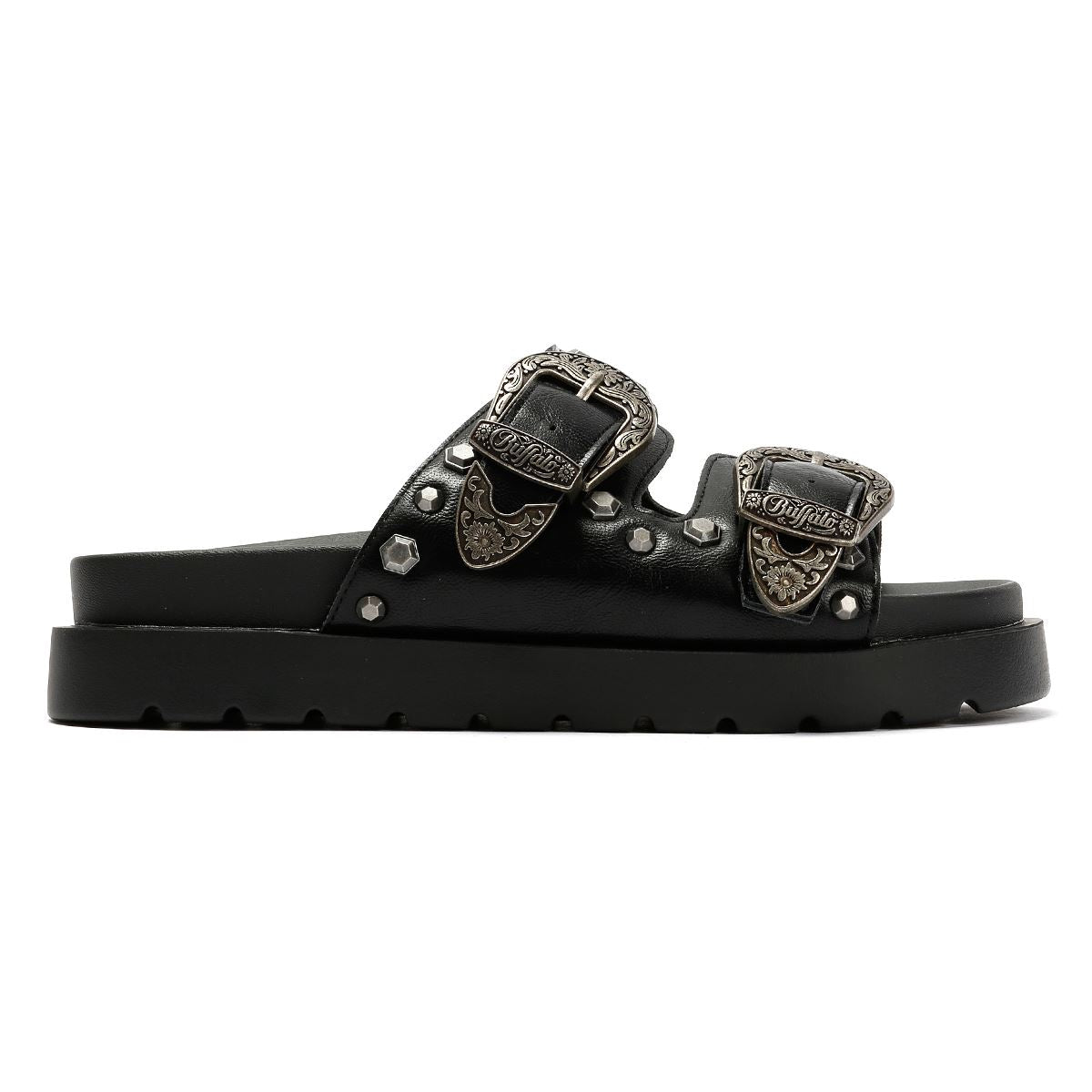 Buffalo Raya Ari West Sandales Noires En Cuir Pour Femmes