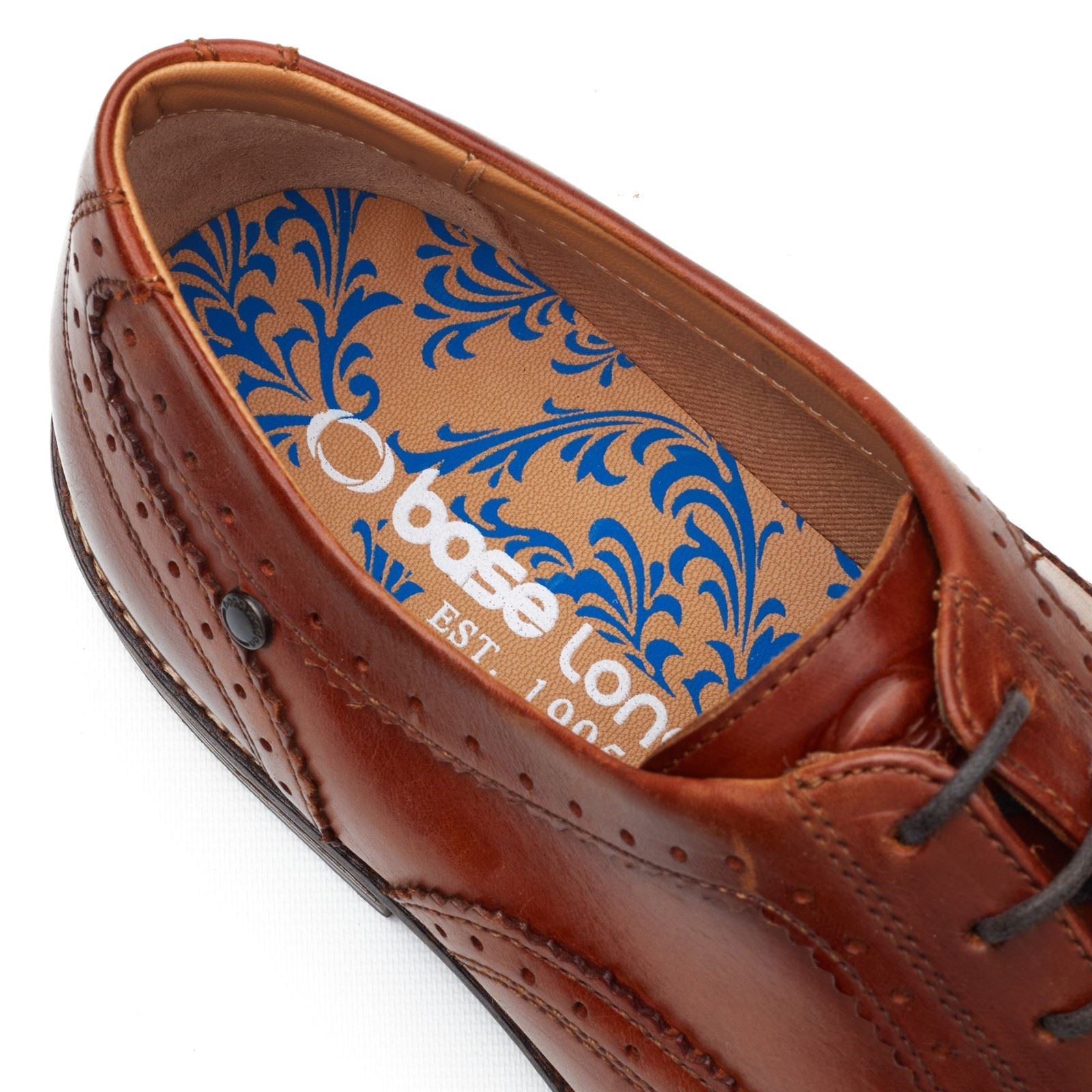 Base London Clarence Brogue Chaussures En Cuir Pour Hommes Brogues Brûlées Tan
