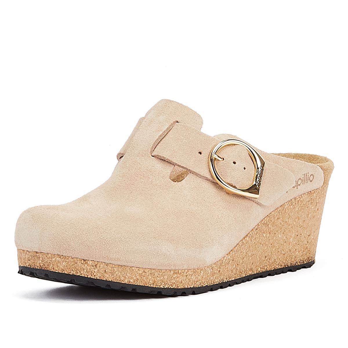 Birkenstock Compensées Beige Pour Femmes En Daim Chaud Avec Boucle En Anneau Fanny