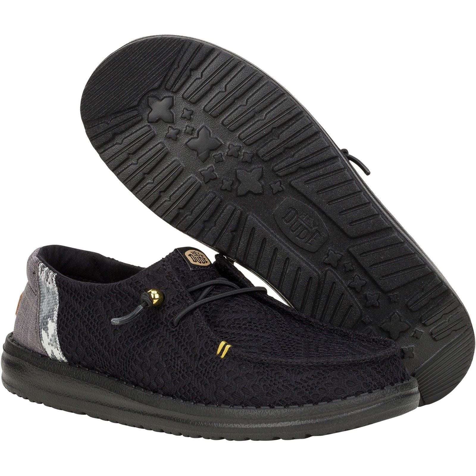 HEYDUDE Wendy Boho Crochet Mocassins Noirs En Polyester Pour Femmes