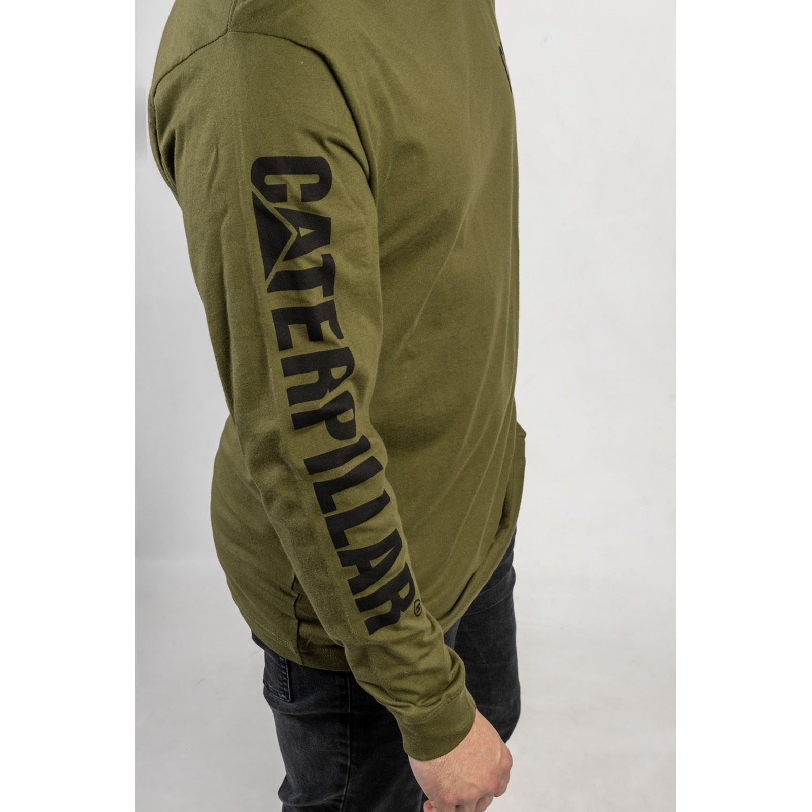 Caterpillar Trademark Banner Long Sleeve T-Shirt Vert En Coton Pour Homme