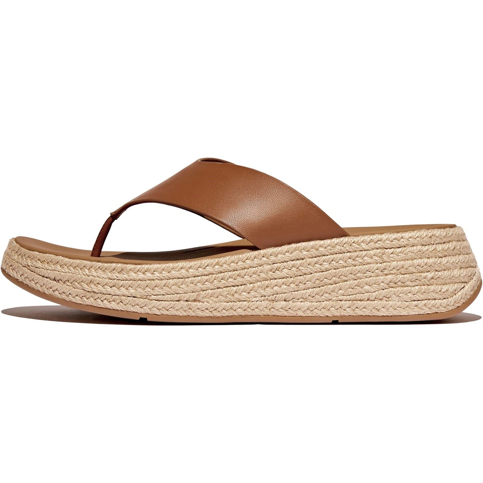 Fitflop F-Mode Toe Post Espadrille Sandales En Cuir Pour Femmes Couleur Brun Foncé