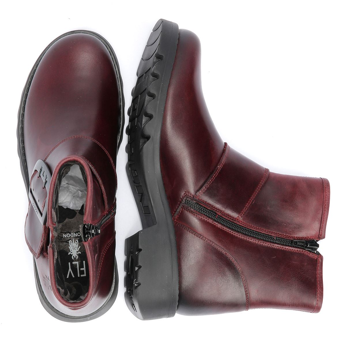 Fly London Rily Bottes En Cuir Rouge Pour Femmes