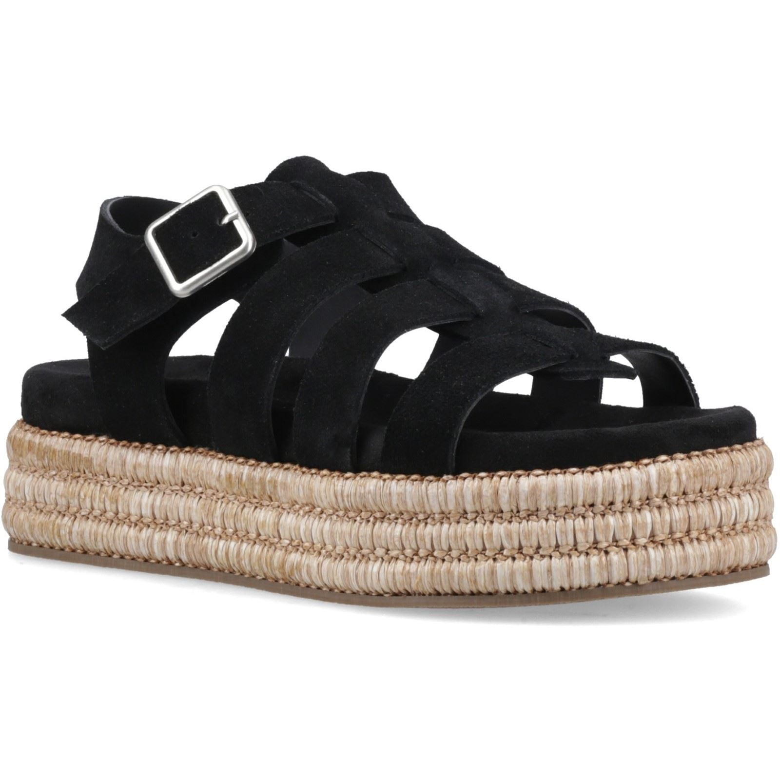 Hush Puppies Rosetta Gladiator Sandales En Cuir Noires / Marron Pour Femmes