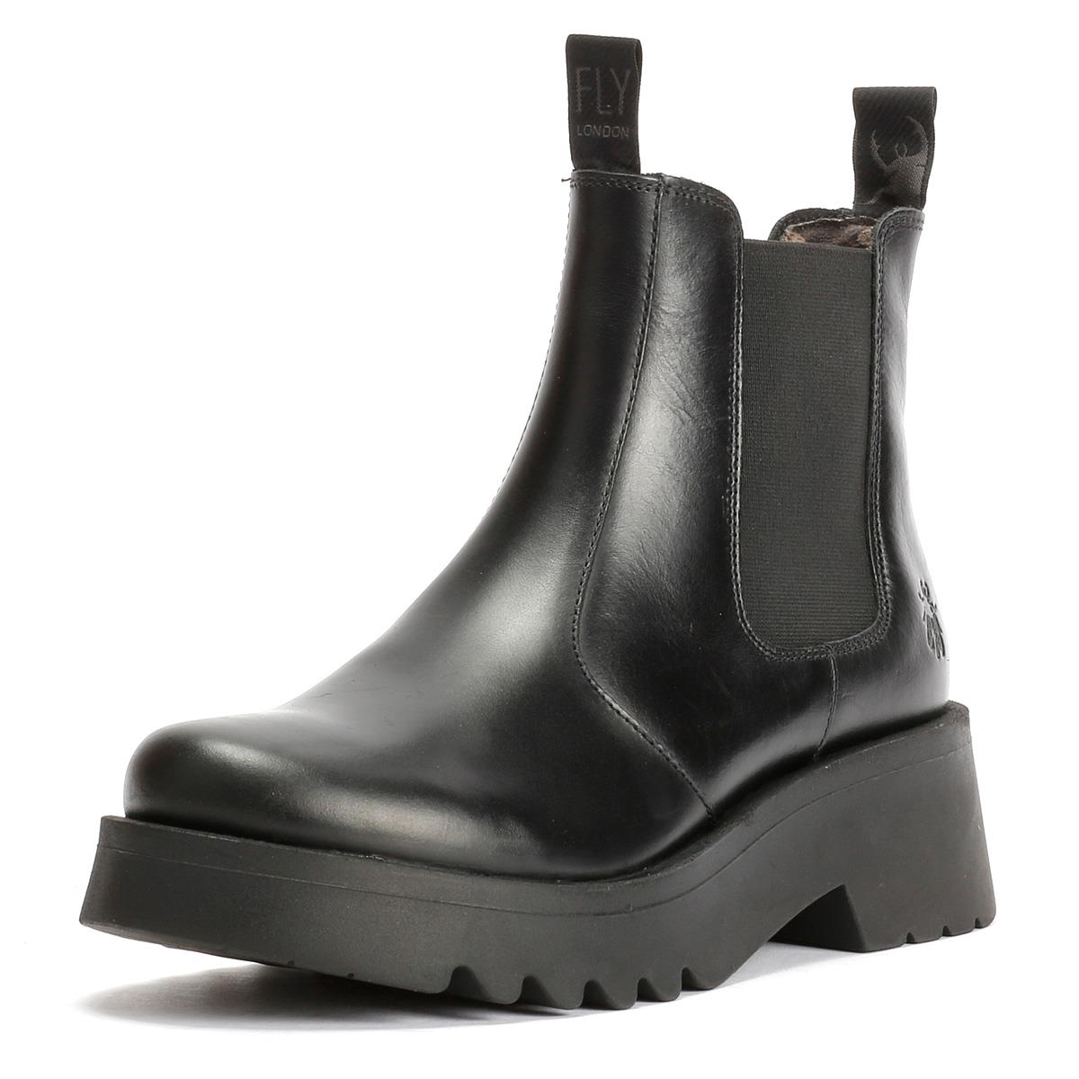 Fly London Medi Bottes En Cuir Noires Pour Femmes
