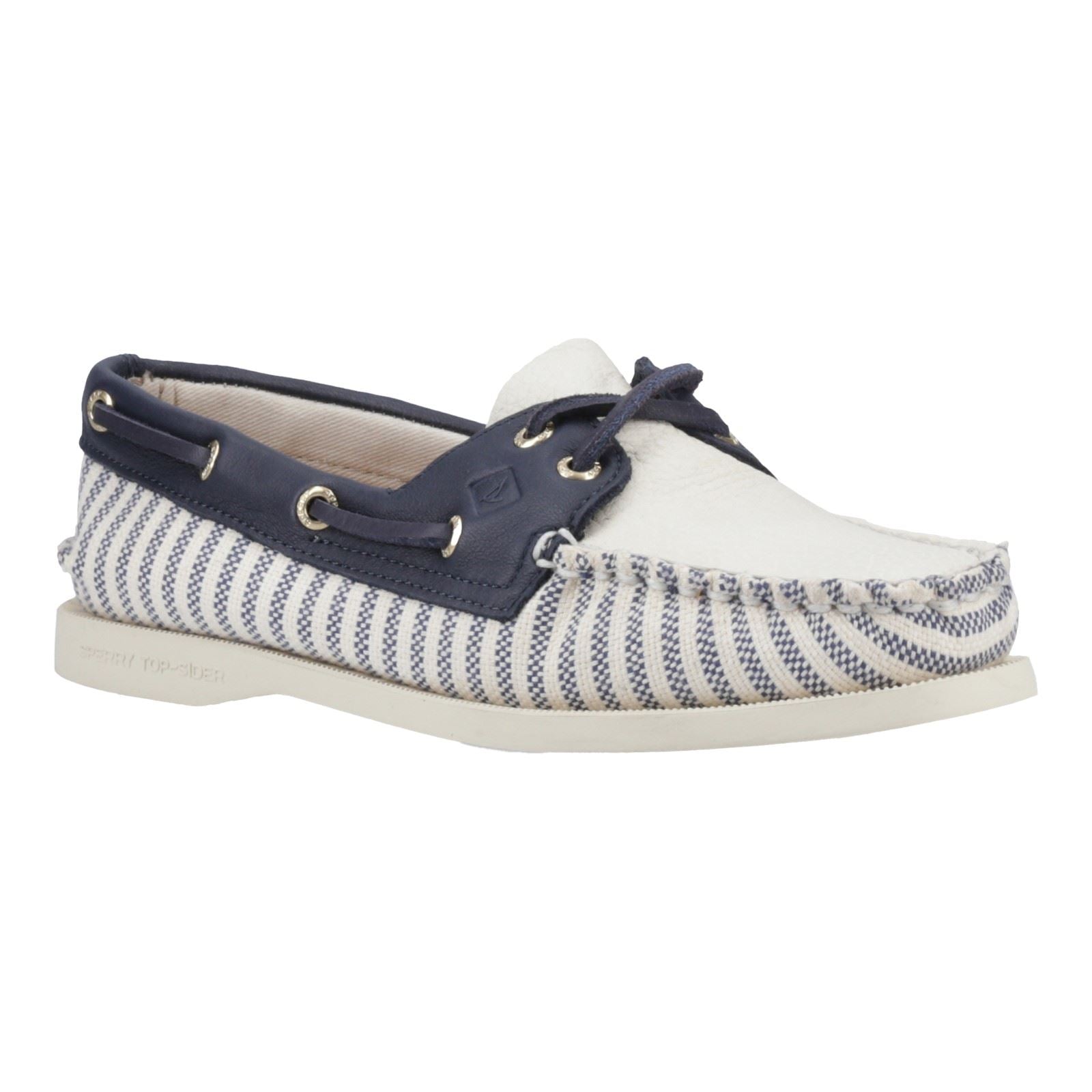 Sperry Authentic Original Chaussures Bateau Femmes Blanches/Marines En Textile