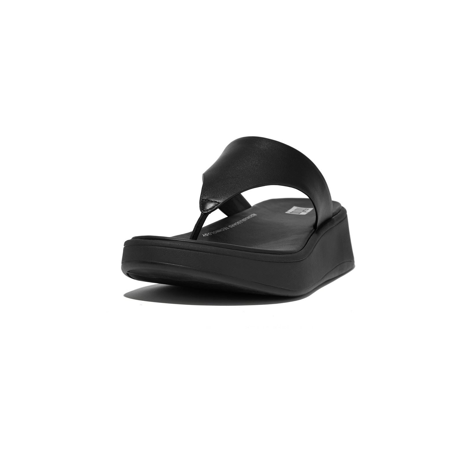 Fitflop F-Mode Toe Post Sandales En Cuir Tout Noir Pour Femmes