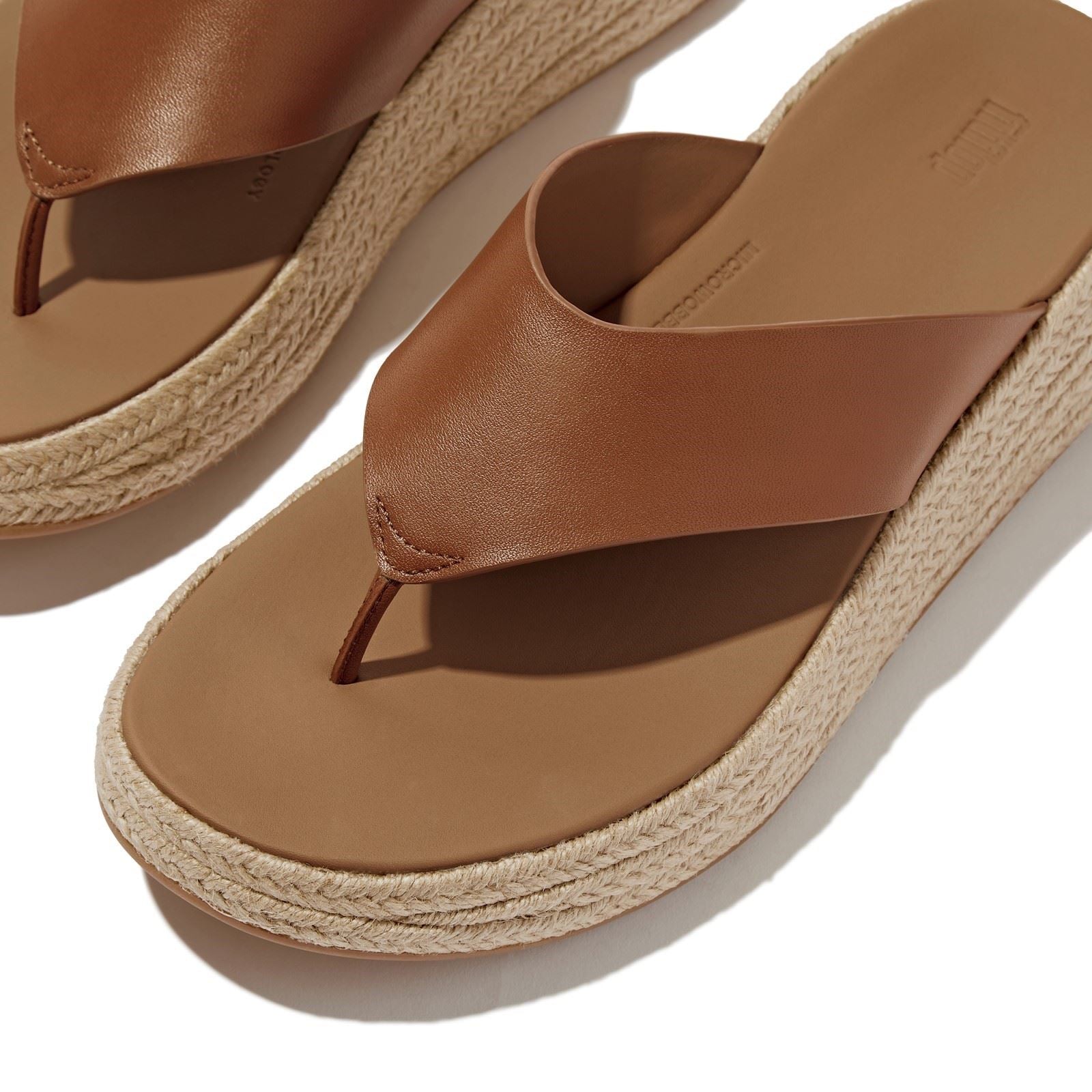 Fitflop F-Mode Toe Post Espadrille Sandales En Cuir Pour Femmes Couleur Brun Foncé