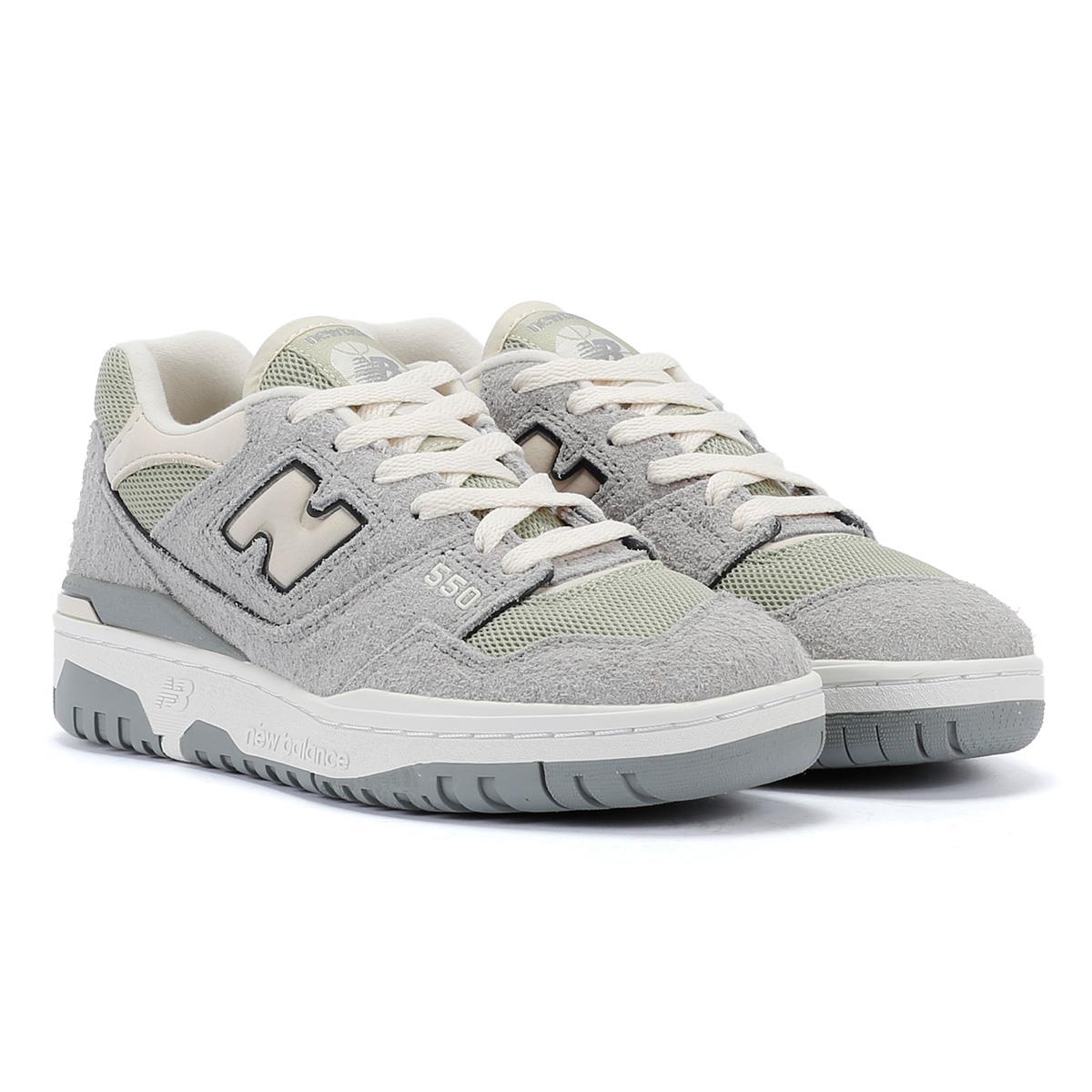 New Balance 550 Baskets En Cuir Pour Femmes En Gris Ardoise / Olivine / Lin.