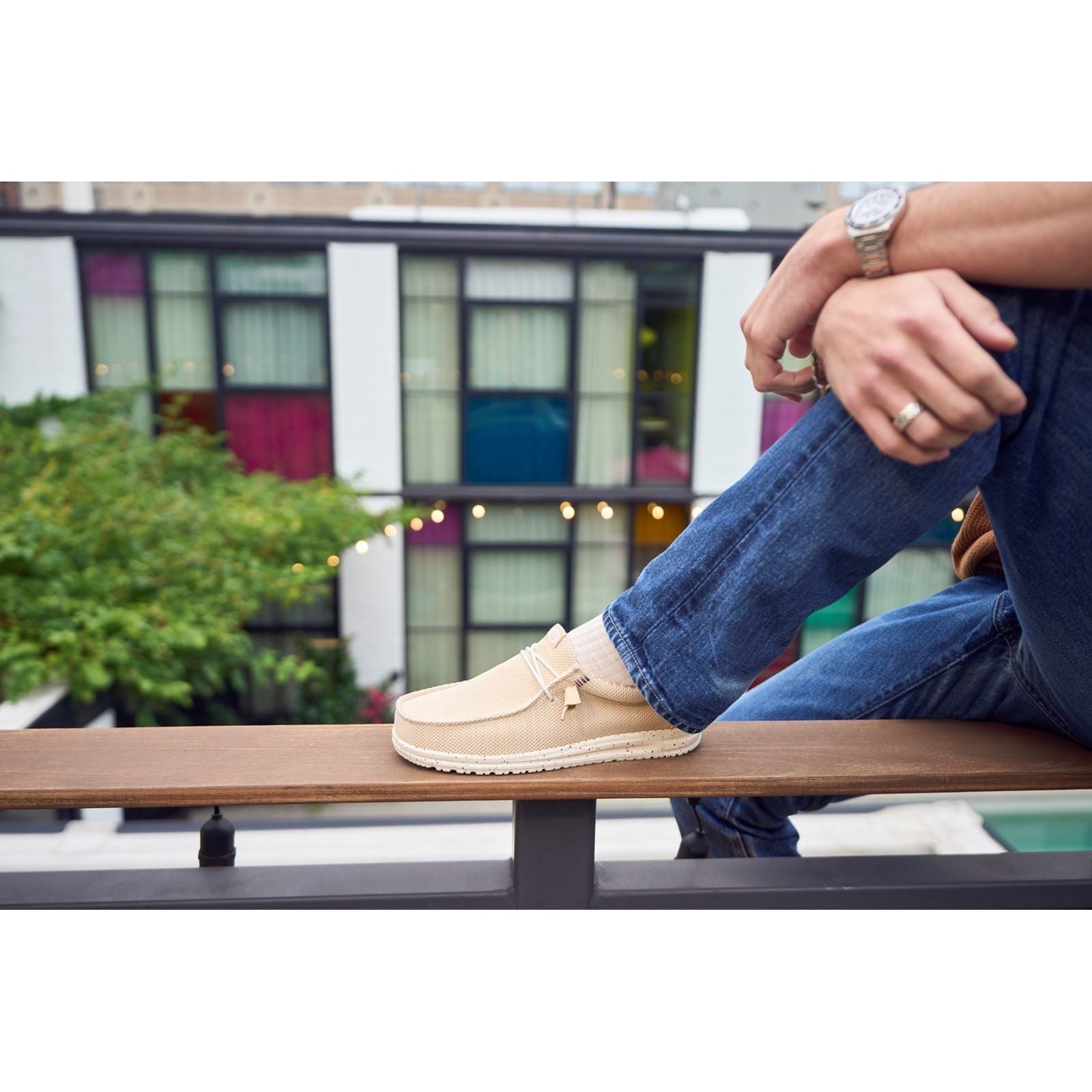 HEYDUDE Wally Stretch Sox Chaussures Mocassins Pour Homme En Polyester Couleur Crème Irlandaise/Égret