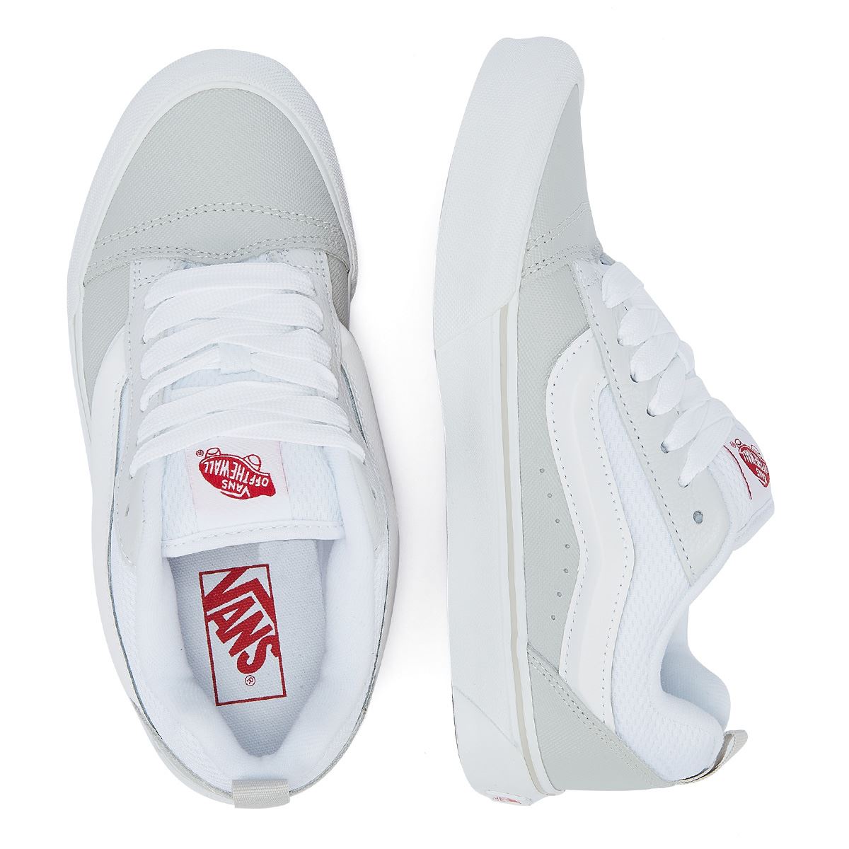 Vans Knu Skool Baskets De Skate Rétro En Cuir Blanc/Rouge