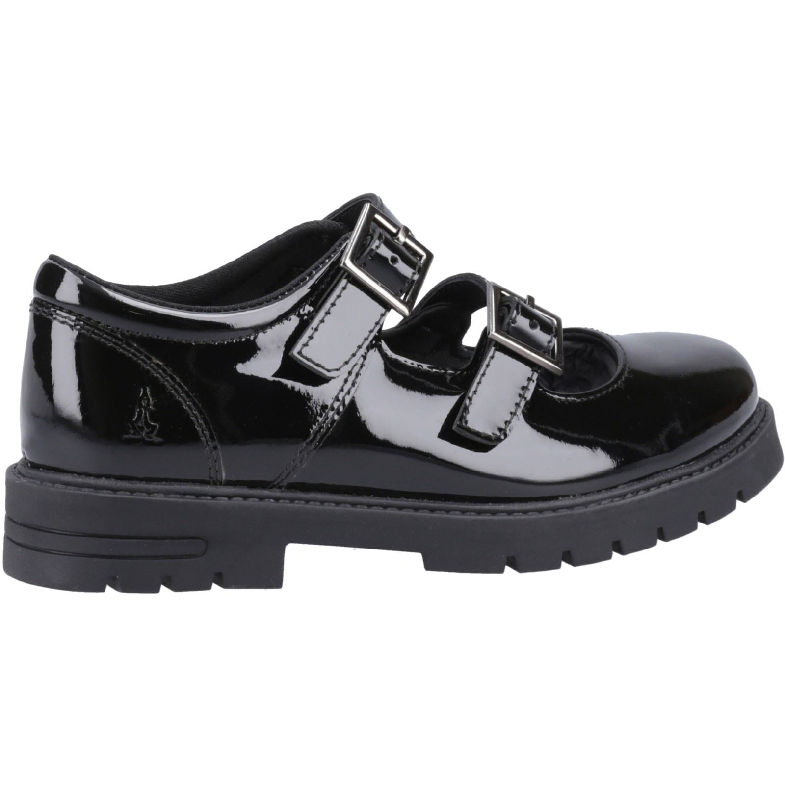 Hush Puppies Ella Patent Senior Chaussures Noires Pour Filles En Cuir