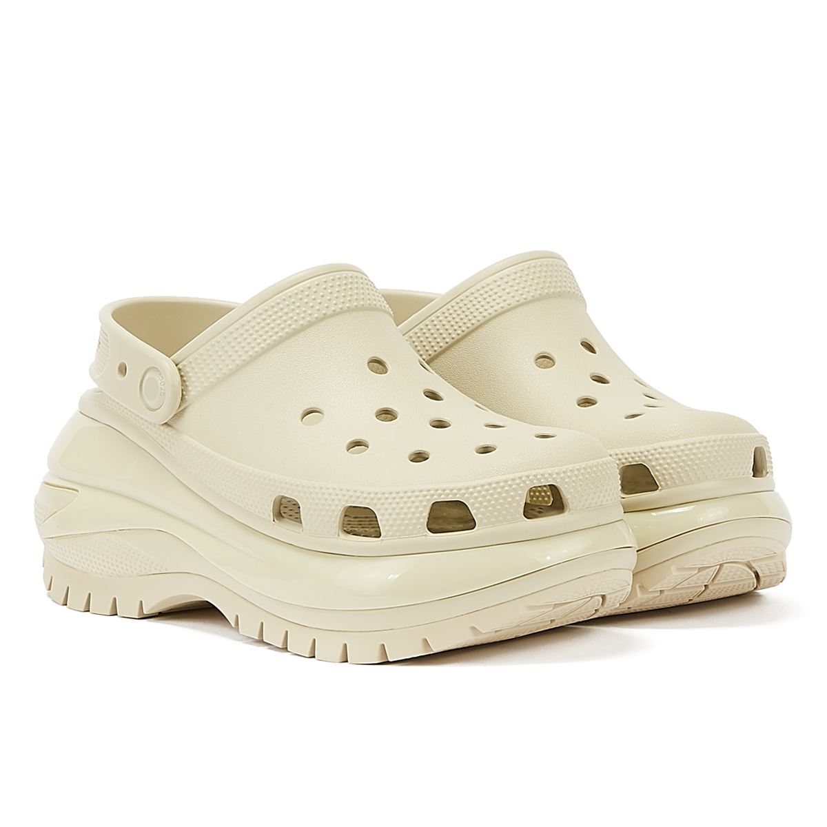 Crocs Sabots Classiques À Semelle Épaisse Mega Crush Pour Femmes Couleur Beige.