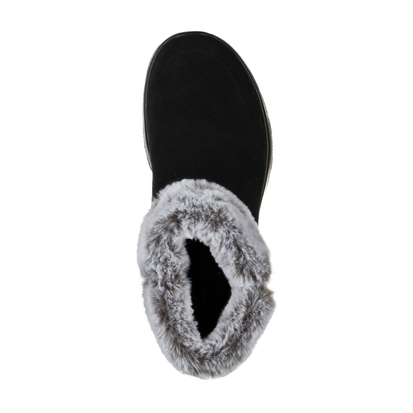 Skechers On The Go Joy Savvy Wide Bottes Noires/Grises Pour Femmes En Daim/Fausse Fourrure