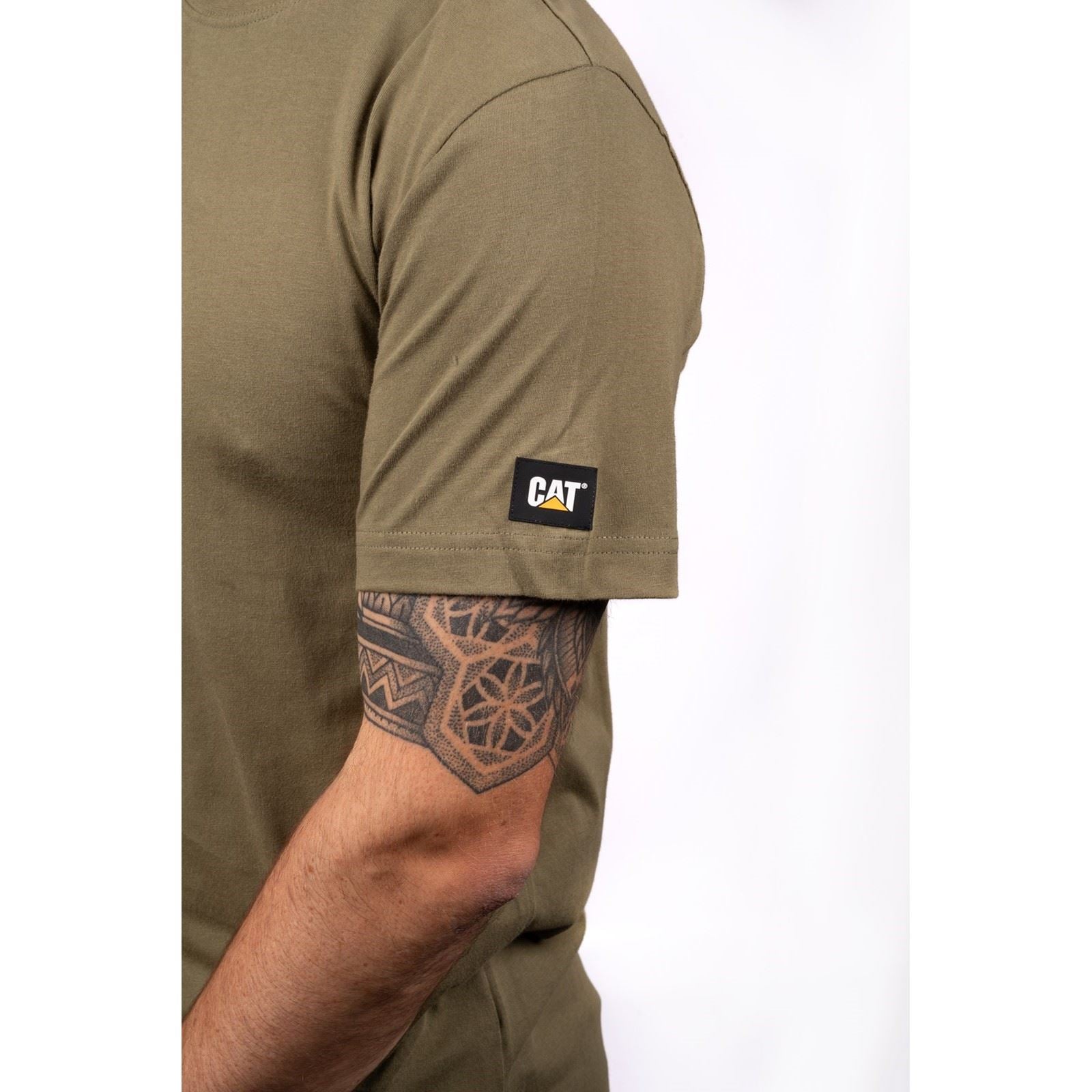 Caterpillar Essentials Short Sleeve T-Shirts En Coton Pour Hommes Verts À Manches Courtes