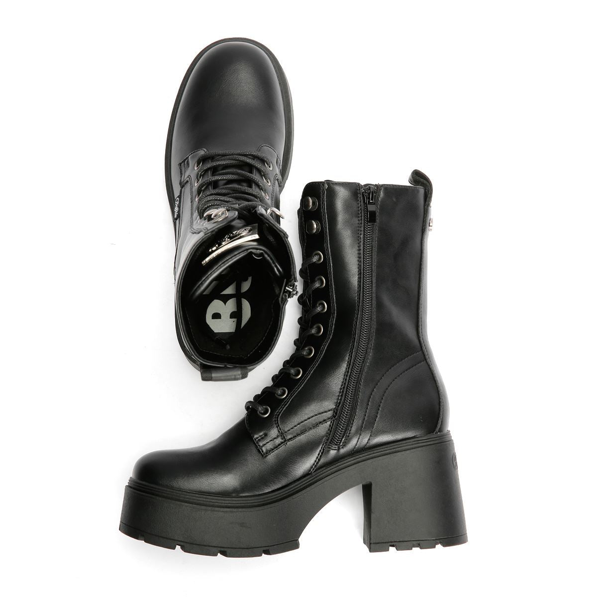 Buffalo Mila Lace Up Mid Bottes Noires Pour Femmes