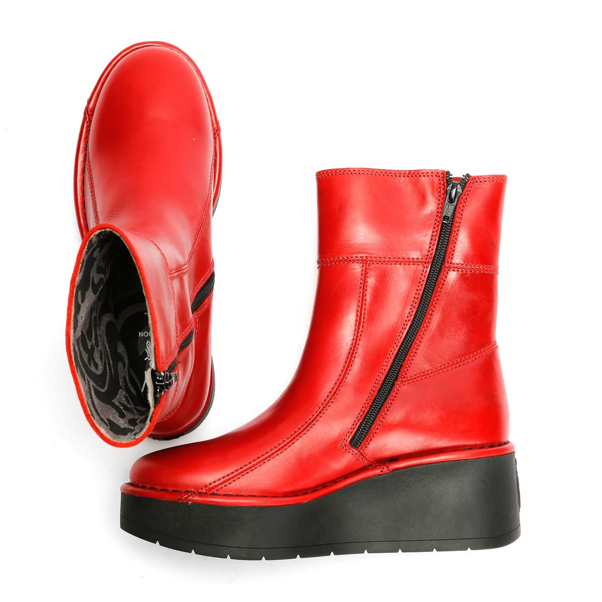 Fly London Hann Wedge Bottes Rouges En Cuir Pour Femmes