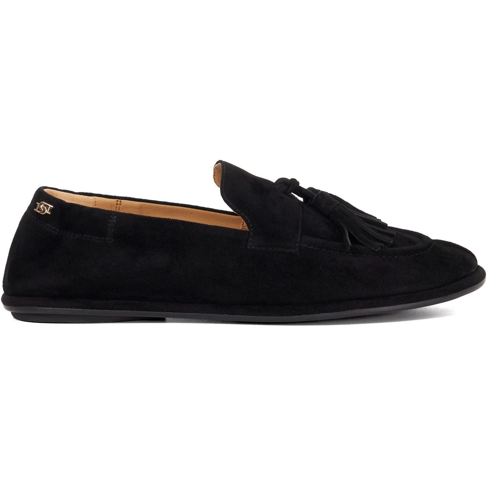 Dune Grounding Mocassins Noirs En Cuir Pour Femmes Suede