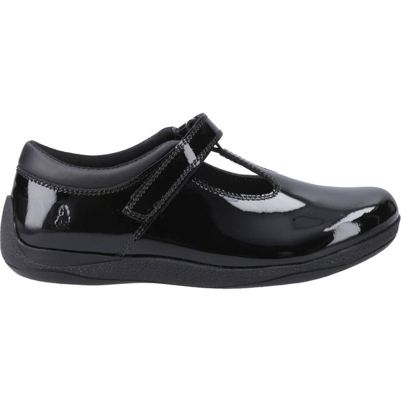 Hush Puppies Caitlin T-Bar Chaussures Noires Pour Filles En Cuir