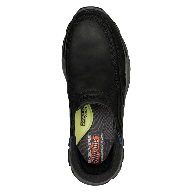 Skechers Respected Elgin Chaussures Mocassins Noires En Cuir Pour Hommes