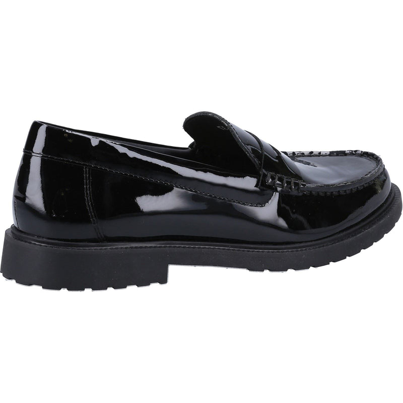 Hush Puppies Verity Slip On Mocassins Noirs Vernis Pour Femme En Cuir