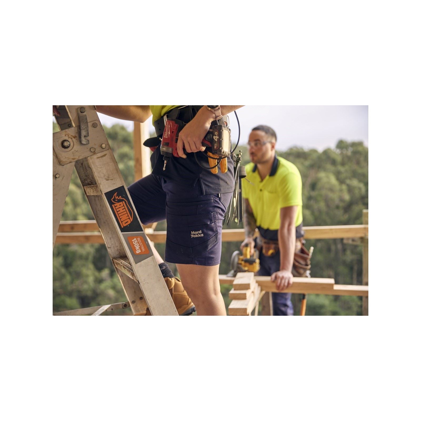 Hard Yakka Raptor Active Shorts En Coton Pour Hommes Bleu Longueur Genoux