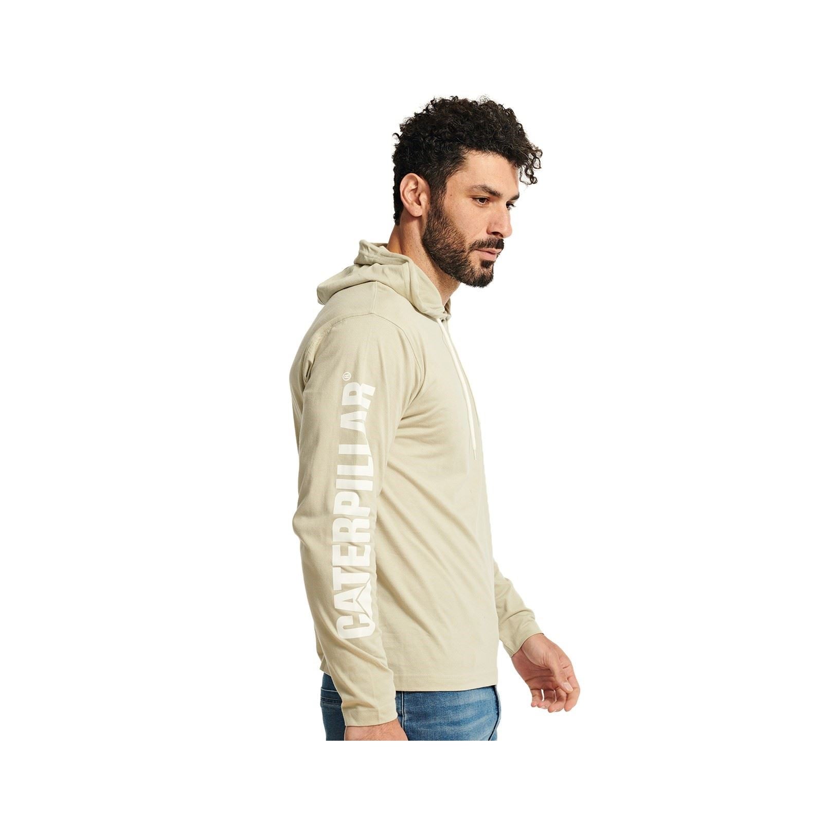 Caterpillar Hooded Long Sleeve T-Shirt En Coton Beige Pour Hommes